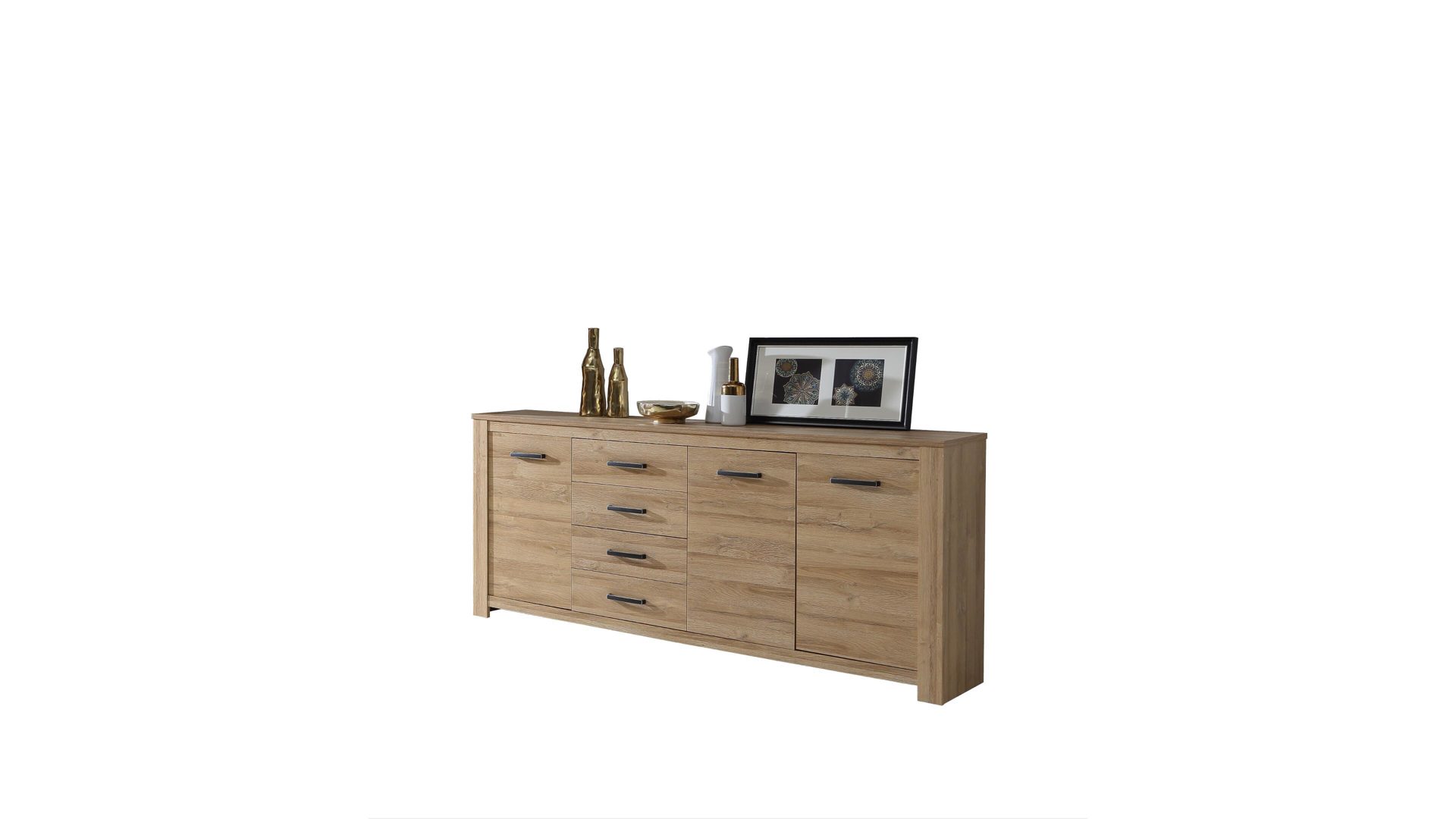 Sideboard Forte aus Holz in Holzfarben Sideboard alteichefarbene Kunststoffoberflächen – drei Türen, vier Schubladen