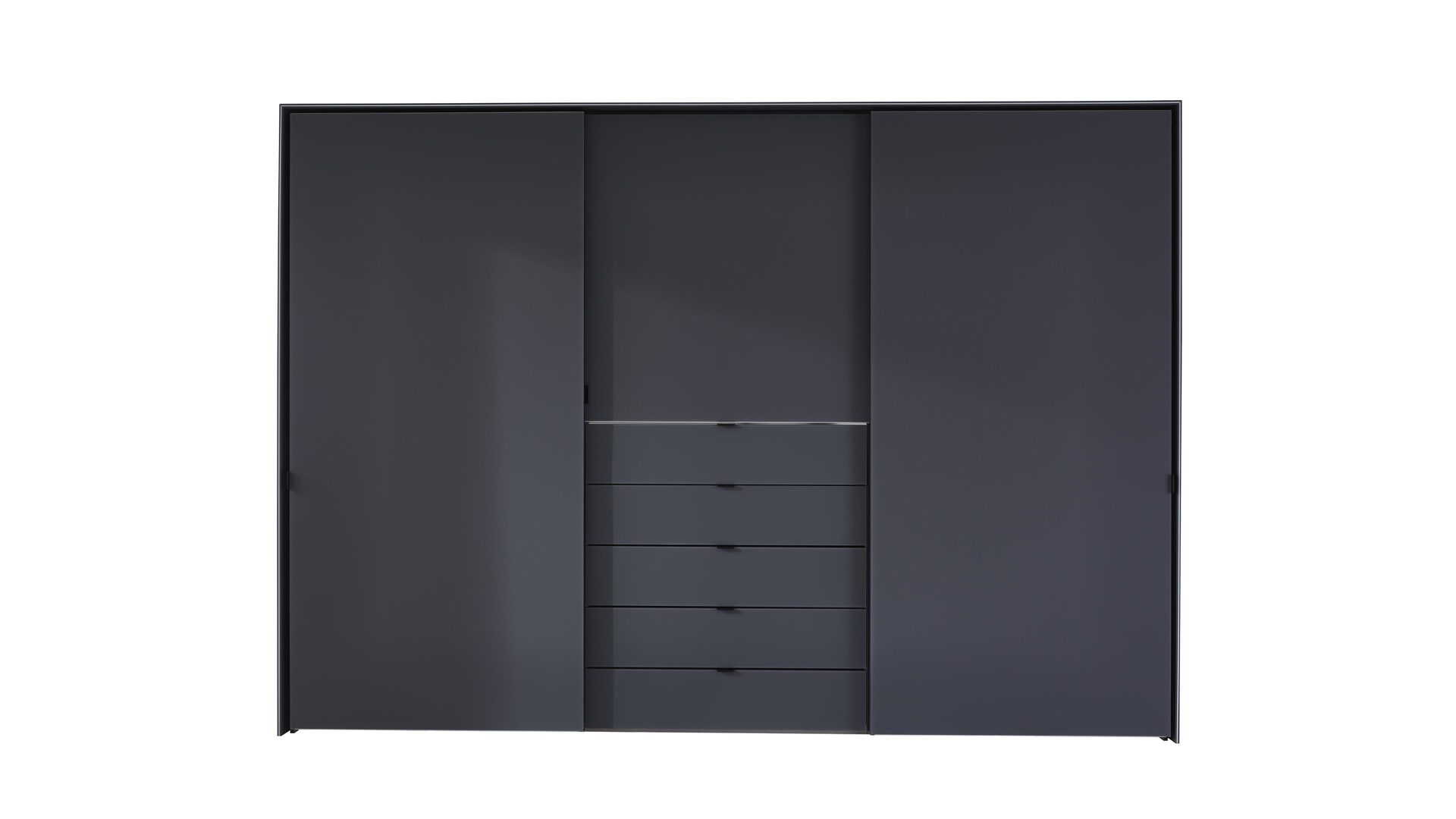 Kleiderschrank Staud aus Glas in Grau STAUD Schwebetürenschrank Media mit TV-Nische Vulkan – drei Türen, fünf Schubladen, Breite ca. 336 cm
