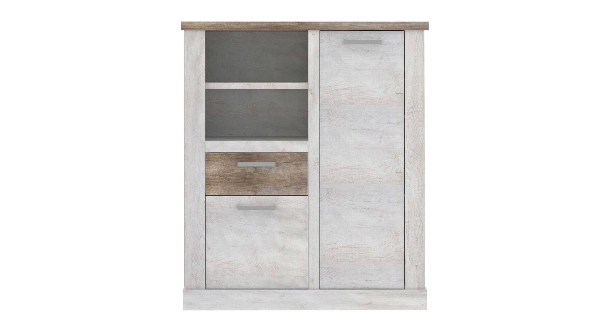 Highboard Forte aus Holz in Weiß Highboard Duro Pinie weiß & Eiche antik – zwei Türen, eine Schublade