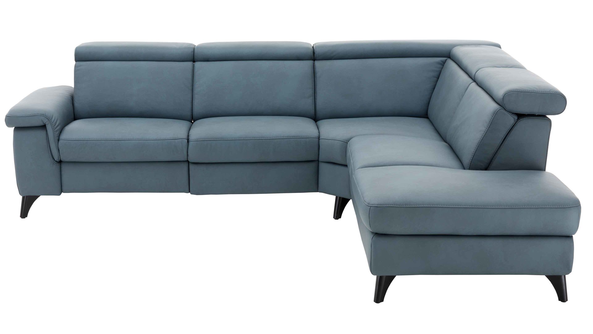 Ecksofa Steinpol polsteria aus Leder in Blau Polsterprogramm Relaxa 6.0 Plus PSG XC - Ecksofa graublaues LongLife-Leder Punch - Stellfläche ca. 270 x 253 cm