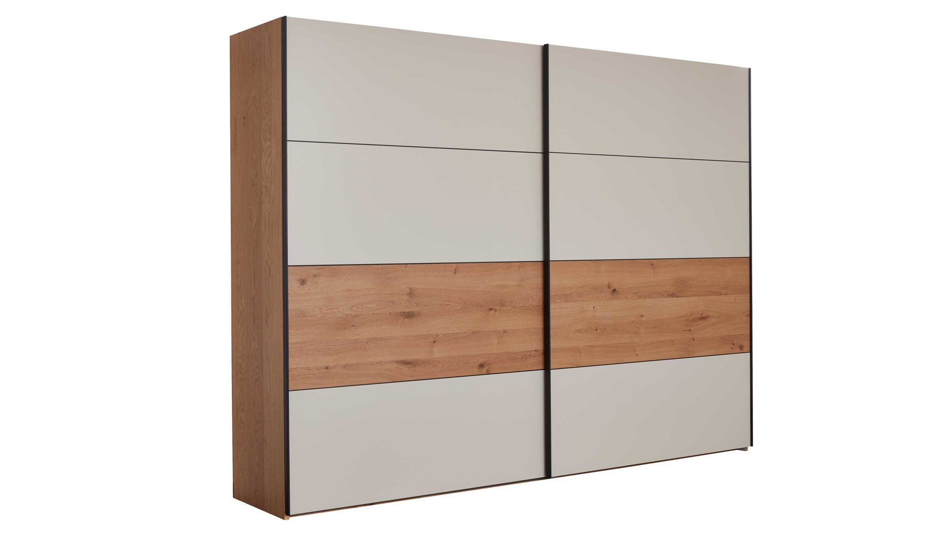 Kleiderschrank Interliving aus Holz in Beige Interliving Schlafzimmer Serie 1024 – Schwebetürenschrank 982716 Design 27,  Sand & Balkeneiche - zwei Türen, Breite ca. 271 cm