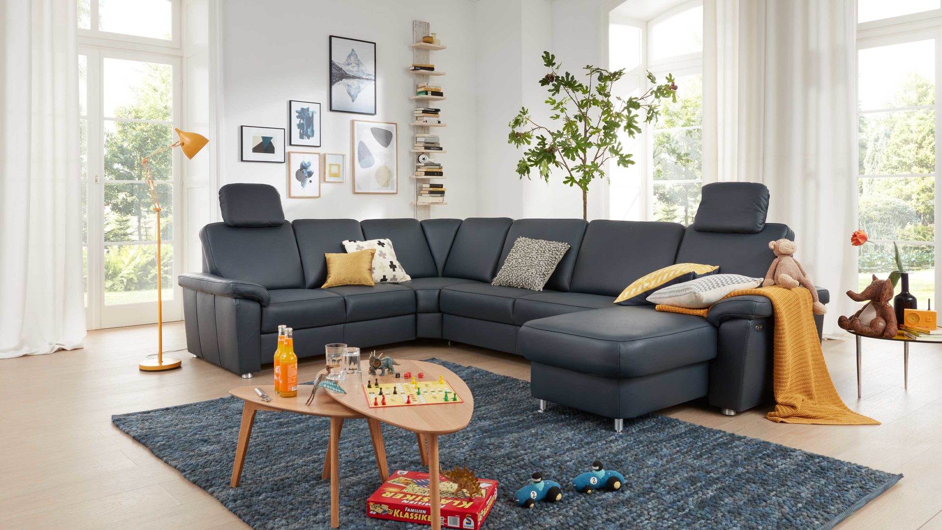 Ecksofa modulmaster aus Leder in Dunkelblau Modulmaster MM-PN1059 - Wohnlandschaft nachtblaues Leder Torro & Metallfüße – Stellfläche ca. 240 x 336 cm