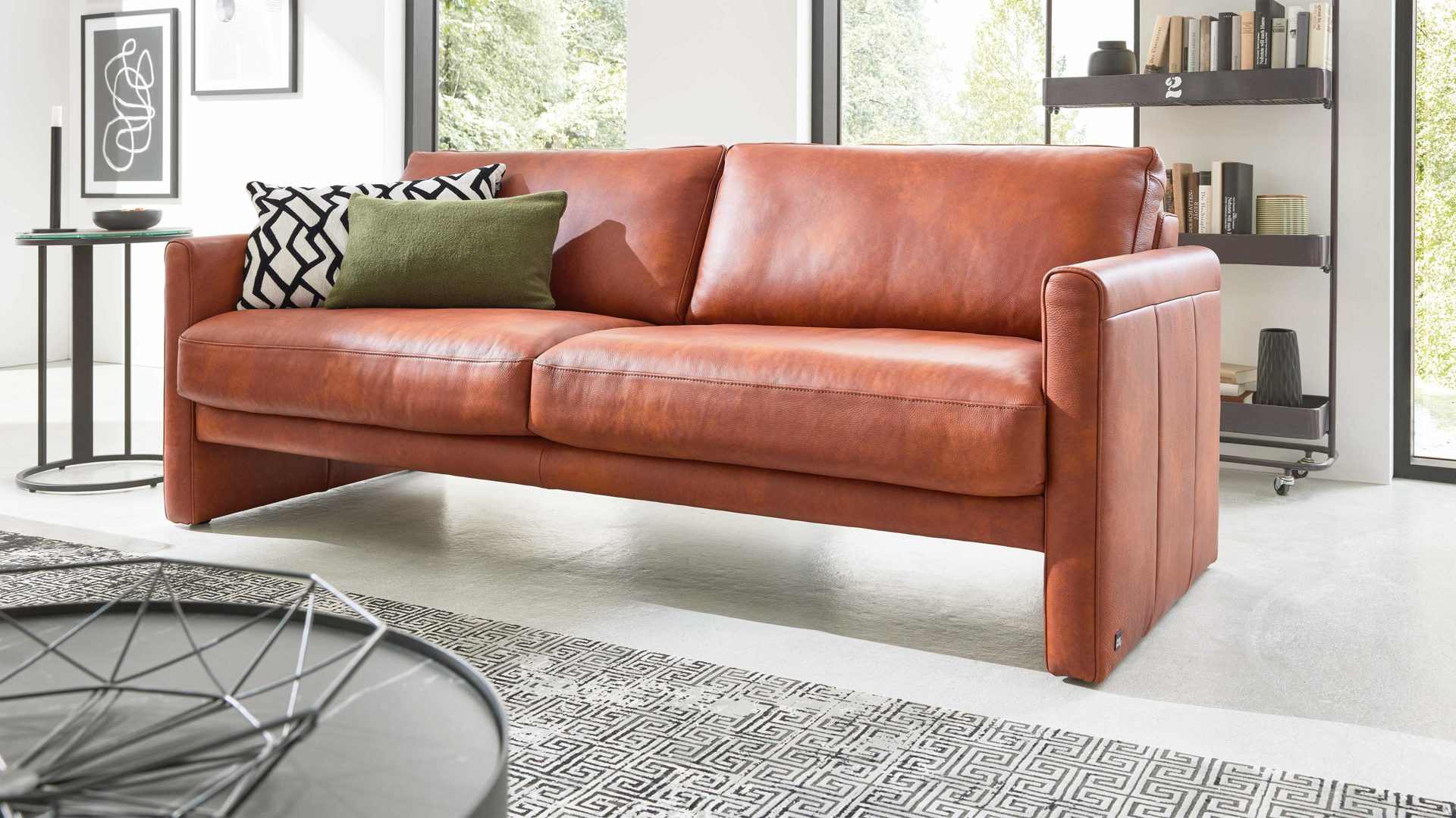 Zweisitzer Interliving aus Leder in Orange Interliving Sofa Serie 4004 - Zweisitzer NH90 cognacfarbenes LongLife-Leder Z75-50 - Länge ca. 200 cm