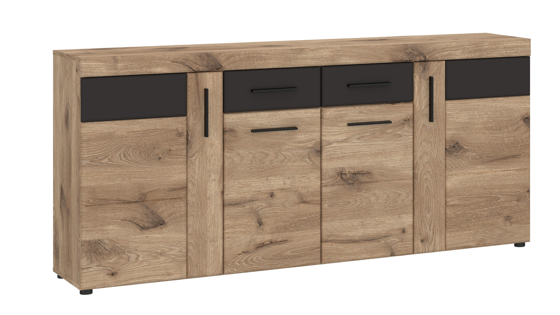 Sideboard Wojcik aus Holz in Eiche Hell Wohnprogramm Grano - Sideboard Viking Eiche & Kosmos Grau - ca. 185 x 86 cm