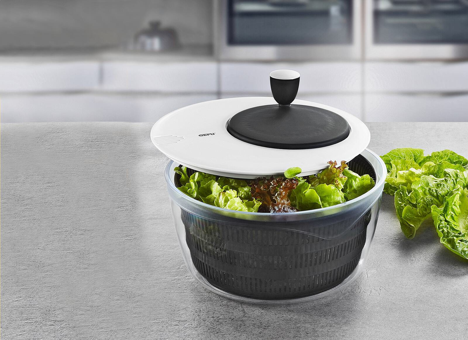 Küchenhelfer Gefu aus Kunststoff in Weiß Schwarz GEFU Salatschleuder ROTARE hochwertiger Kunststoff