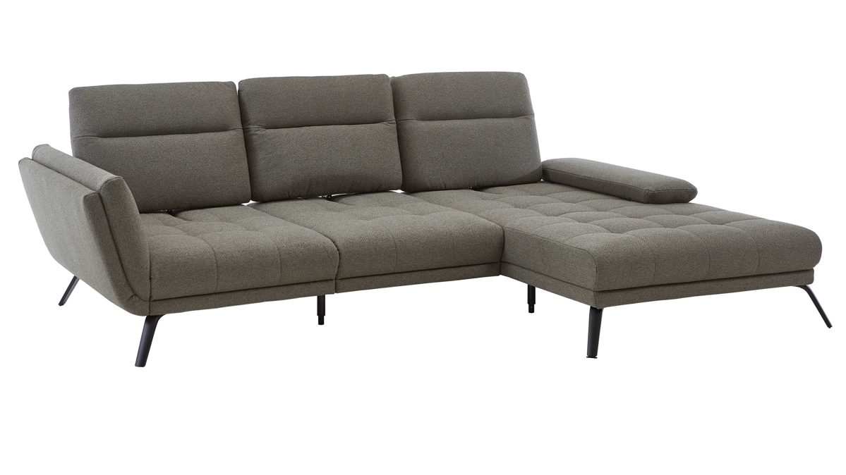 Ecksofa KAWOO aus Stoff in Dunkelgrün KAWOO Serie Dayton - Ecksofa mit Funktion olivfarbenes Flachgewebe Portofino & schwarze Metallfüße – Stellfläche ca. 295 x 192 cm