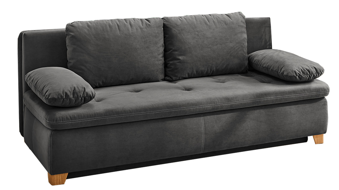 Schlafsofa Job aus Stoff in Grau Schlafsofa Nico graue Mikrofaserbezug 372-09– Breite ca. 204 cm