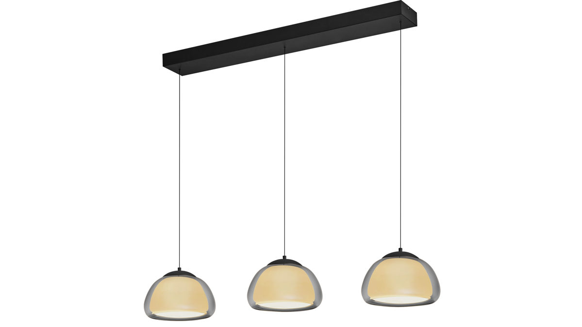 Pendelleuchte B-leuchten aus Glas in Schwarz B-LEUCHTEN LED-Pendelleuchte Luxxo Rauchgrau & Schwarz - Länge ca. 125 cm