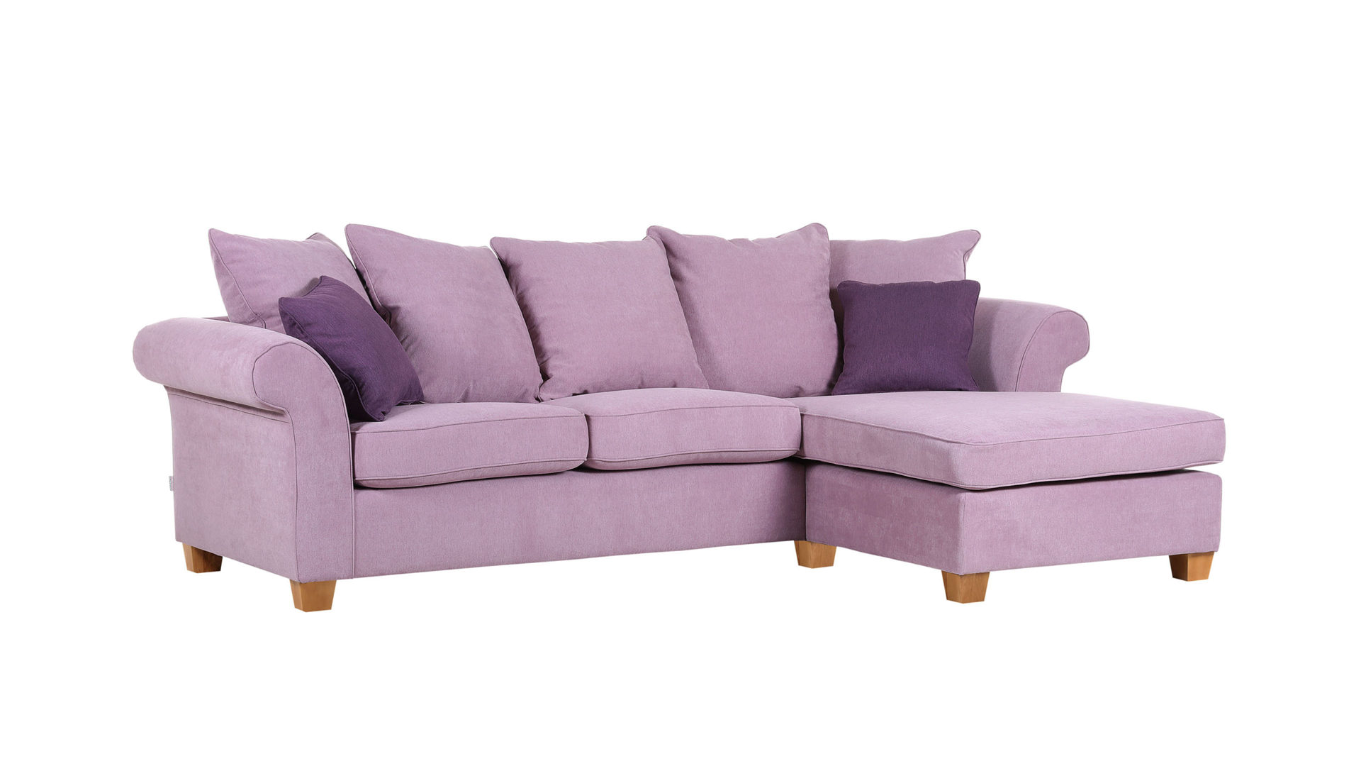 Ecksofa Gutmann factory aus Stoff in Pink Ecksofa, ein Polstermöbel mit harmonischer Farbgebung Altrosa 327.34 & Lila 327.44, eichefarbene Holzfüße – Stellfläche ca. 266 x 165 cm