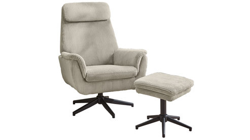 Relaxsessel Pro.com aus Stoff in Hellgrau Beige Hamilton - Relax-Drehsessel mit Hocker greiger Cordbezug 426.17 & schwarzer Sternfuß